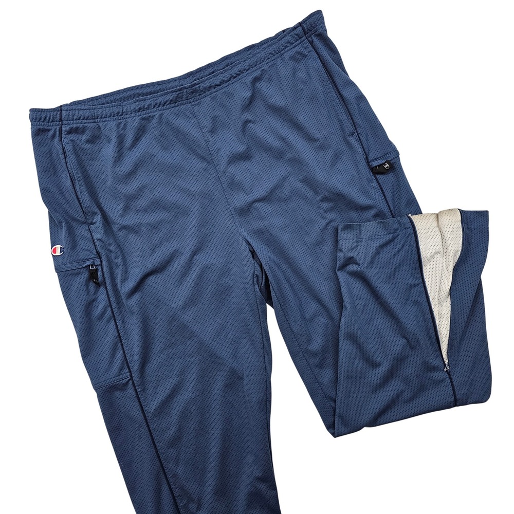 Vintage Champion Track Pants Mens XXL Blue Mesh Ankle Zip Y2K Baggy‎ Streetwear